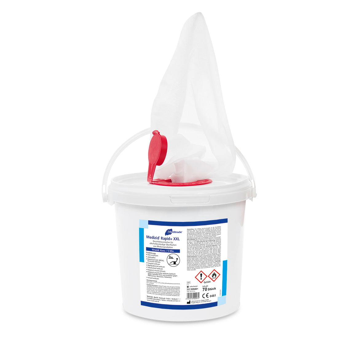 Meditrade Medizid Rapid+ XXL Desinfektionstücher – Eimer | Inhalt: 70 Stück