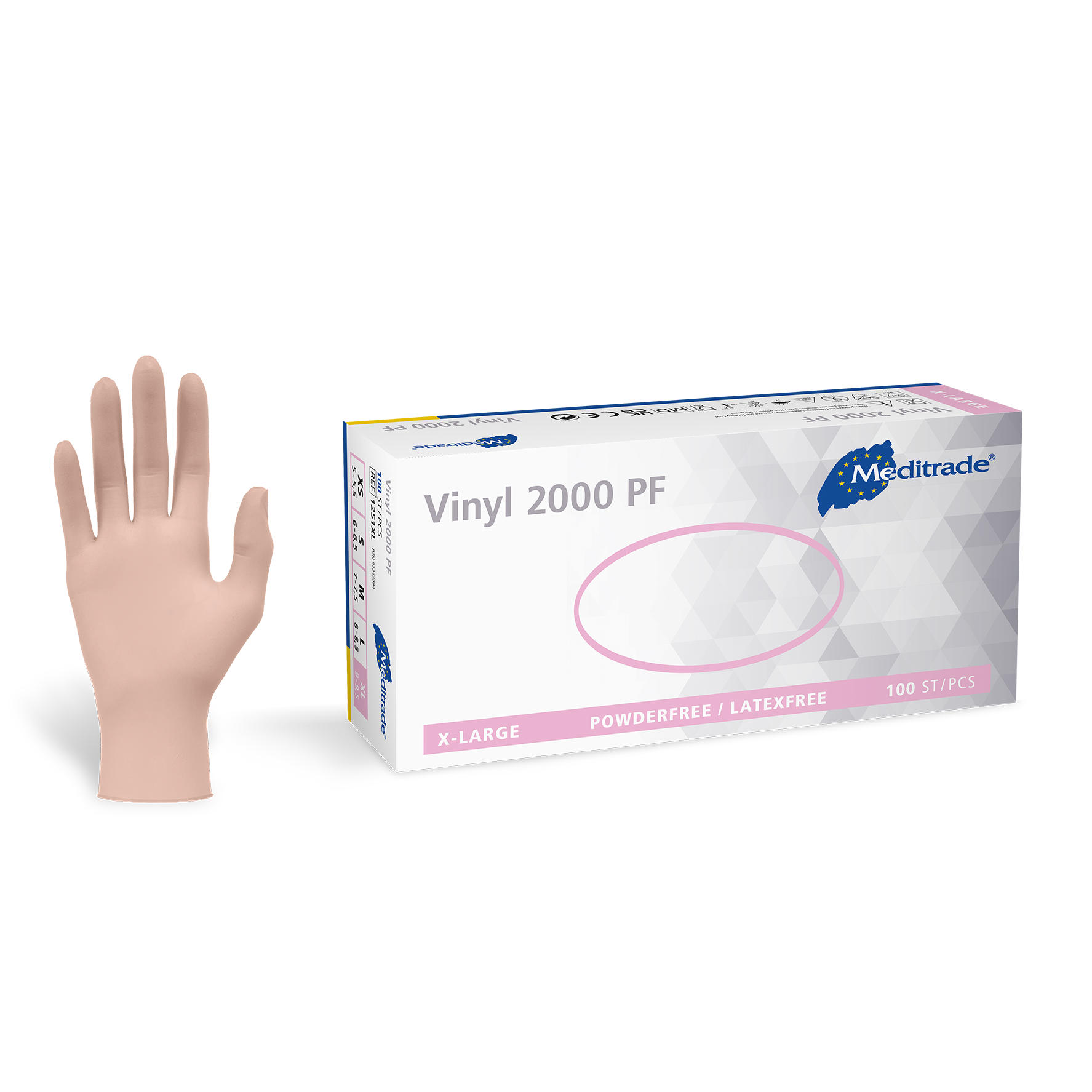 Meditrade Vinyl 2000 PF Untersuchungshandschuh aus Vinyl – Produktansicht 2