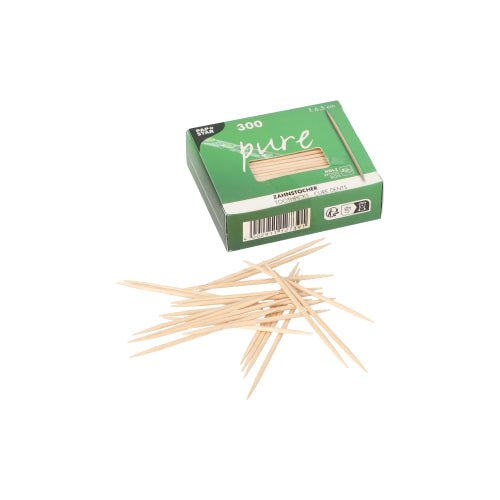 PAPSTAR Zahnstocher aus Holz "pure" rund, 6,5 cm | Folie (300 Stück)