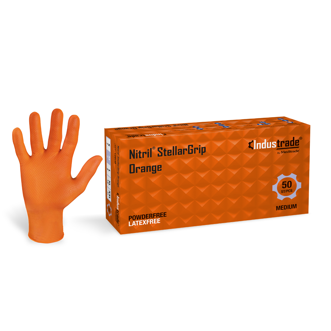 Meditrade Nitril StellarGrip orange Nitrilhandschuh – Produktansicht
