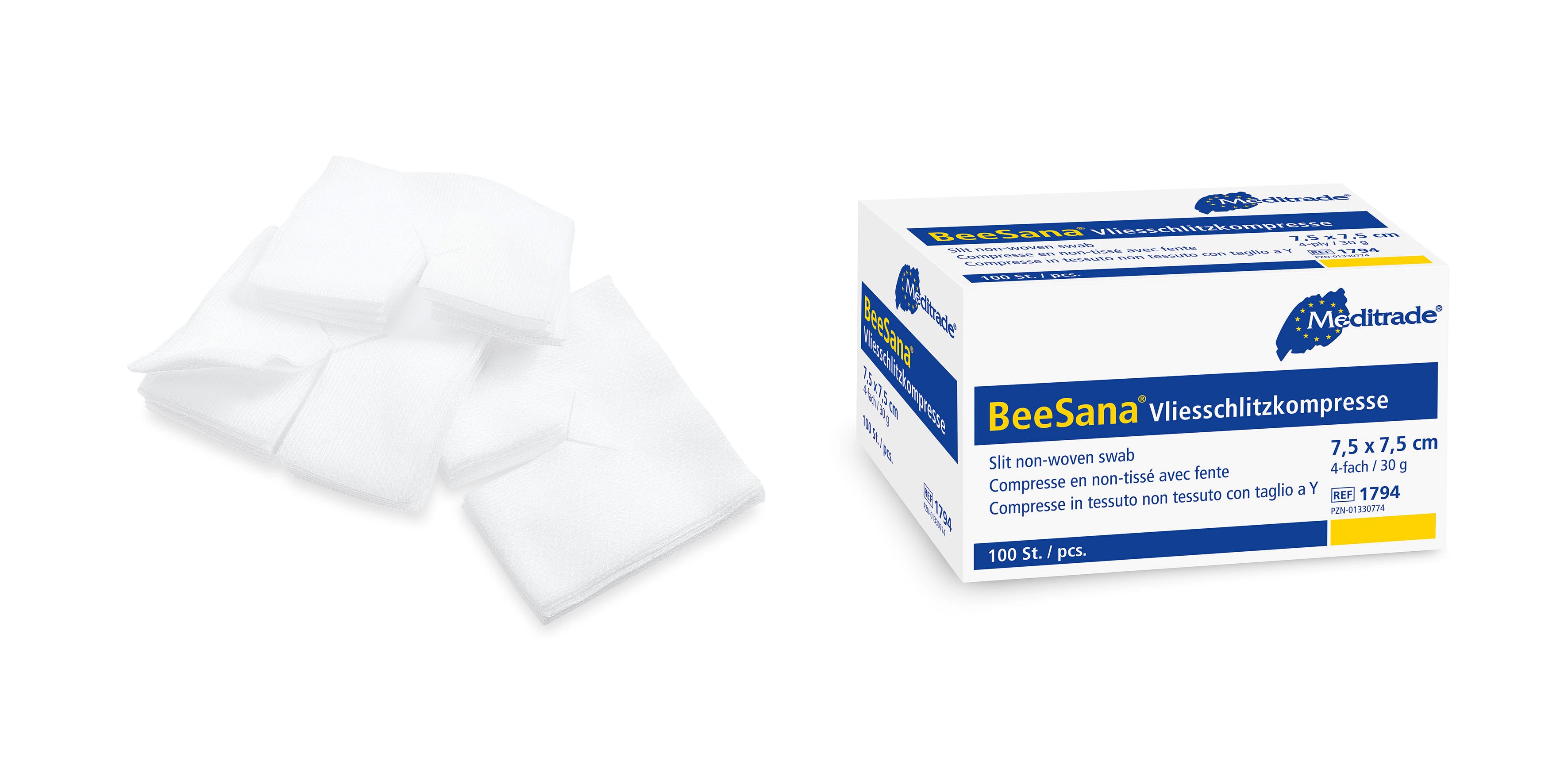 Meditrade BeeSana® Vliesschlitzkompresse – Produktansicht