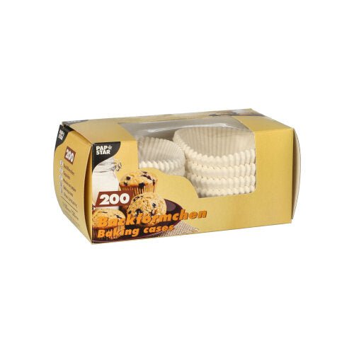 PAPSTAR Backförmchen Ø 5 cm, 2,5 cm hoch, weiß, ideal zum Backen | Faltschachtel (200 Stück)