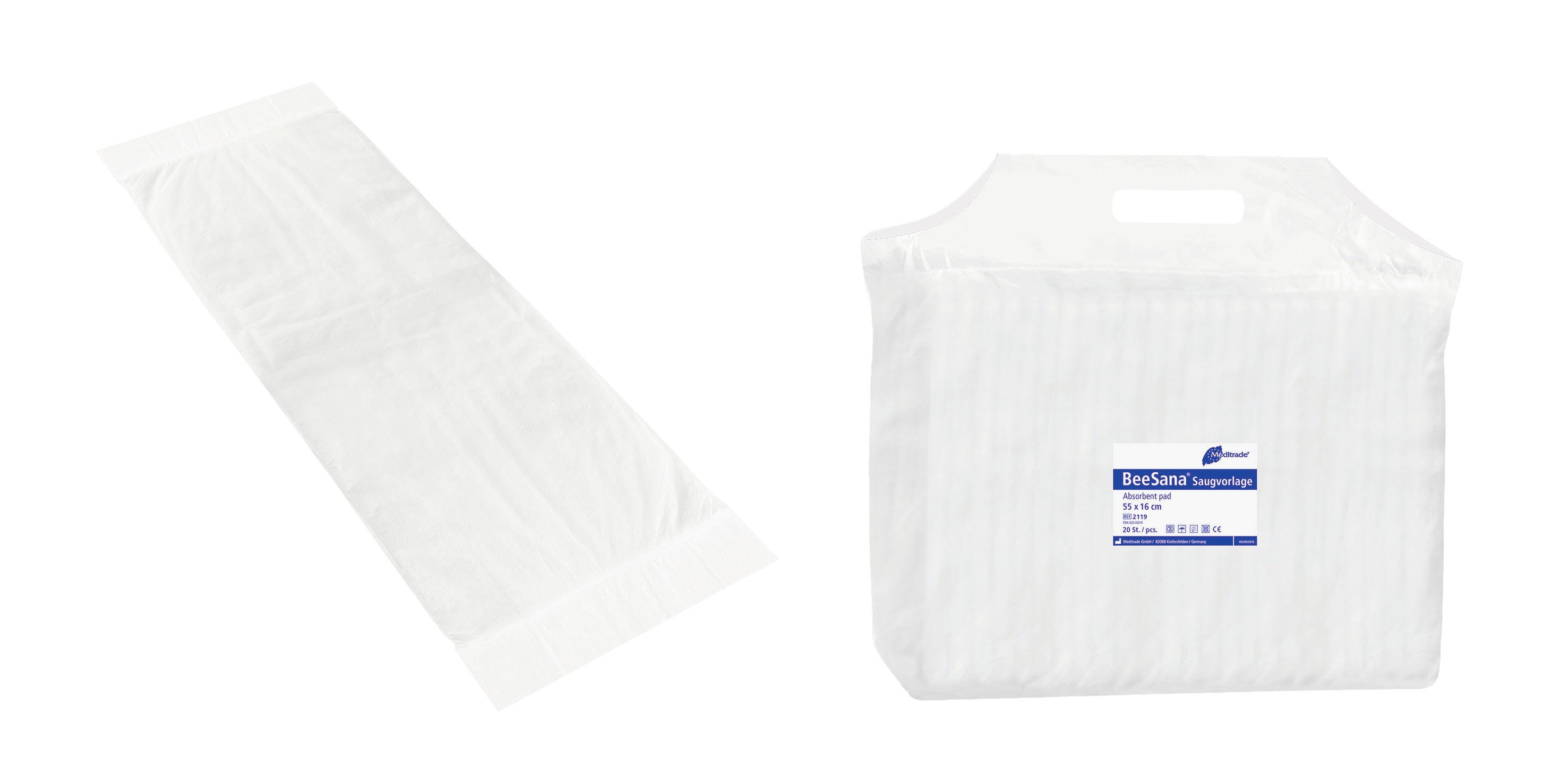 Meditrade BeeSana Saugvorlage - Größe: 16 x 55 cm | Inhalt: 5 Packungen à 20 Stück (100 Stück)