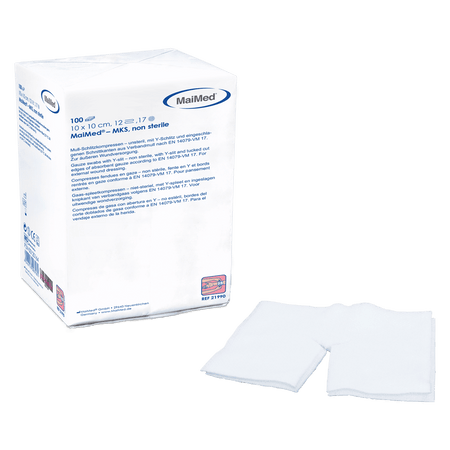 MaiMed® MKS - Mull-Schlitzkompresse | Format: 5 × 5 cm | Lagenzahl: 8-lagig