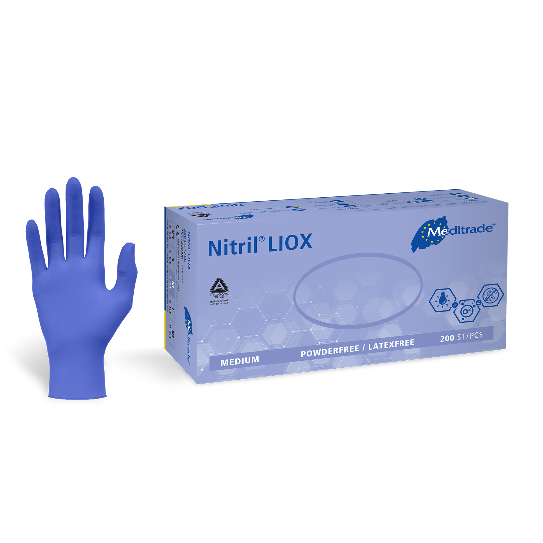 Meditrade Nitril® LIOX Antimikrobieller Untersuchungshandschuh aus Nitril – Produktansicht