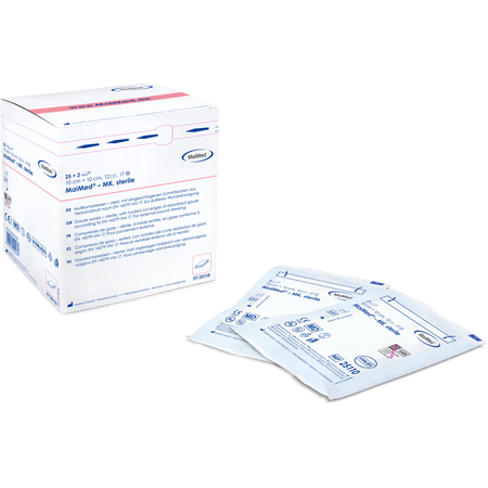 MaiMed® MK steril - Sterile Mullkompresse | Format: 5 × 5 cm | Lagenzahl: 8-lagig | Inhalt: 100 × 1 Spenderbox