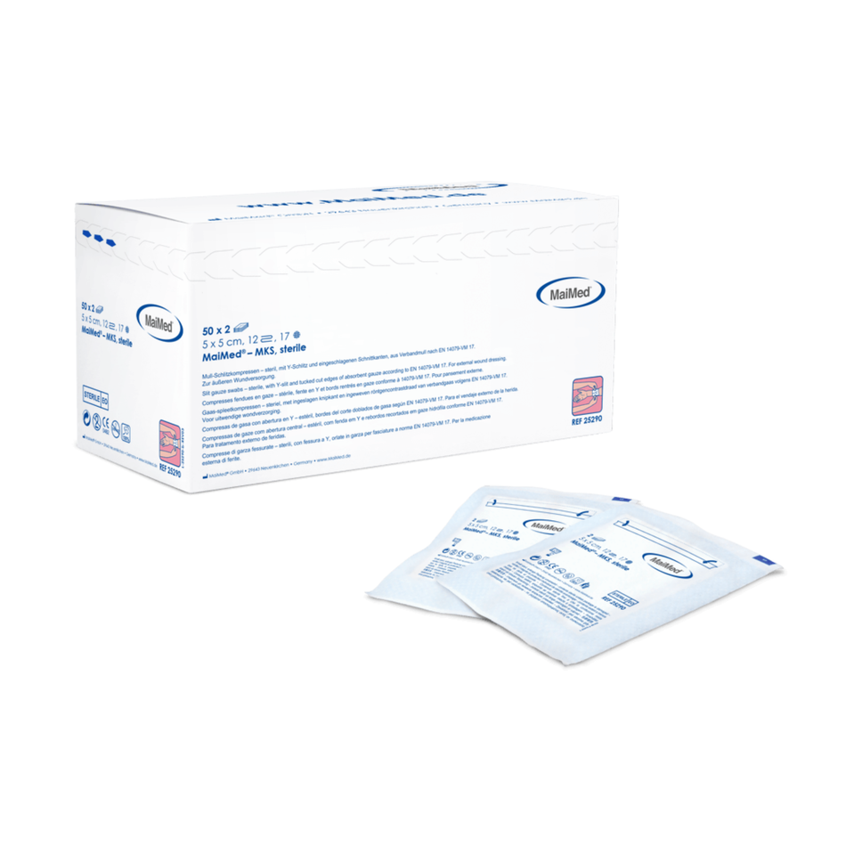 MaiMed® MKS steril - Sterile Mull-Schlitzkompresse