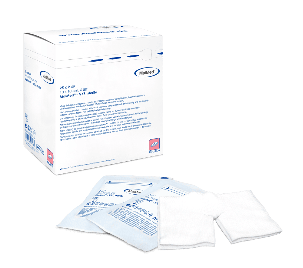 MaiMed® VKS steril - Sterile Vlies-Schlitzkompresse | Format: 5 × 5 cm