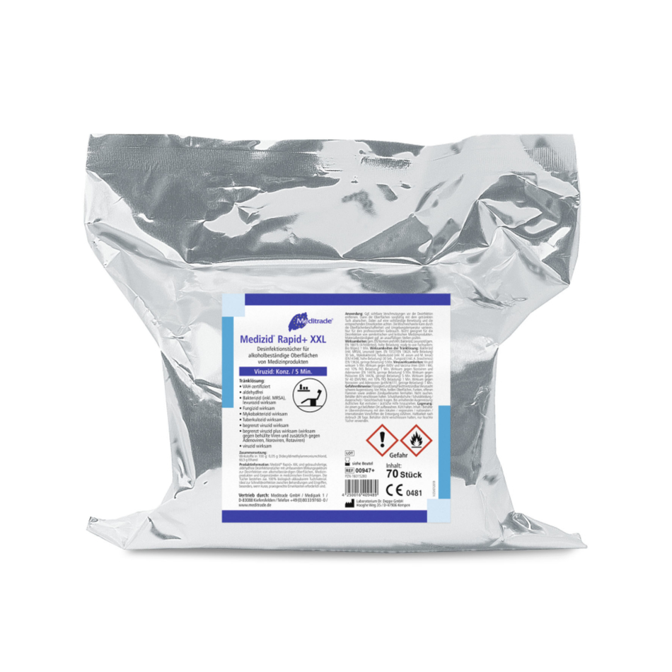 Meditrade Medizid Rapid+ XXL Desinfektionstücher Nachfüllpackung – Inhalt: 70 Stück