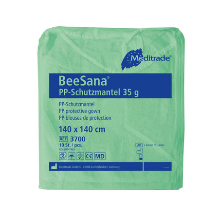 Meditrade BeeSana PP-Schutzmantel 35 g – Maße: 140 × 140 cm | Farbe: Grün | Trikotbündchen | Inhalt: 100 Stück