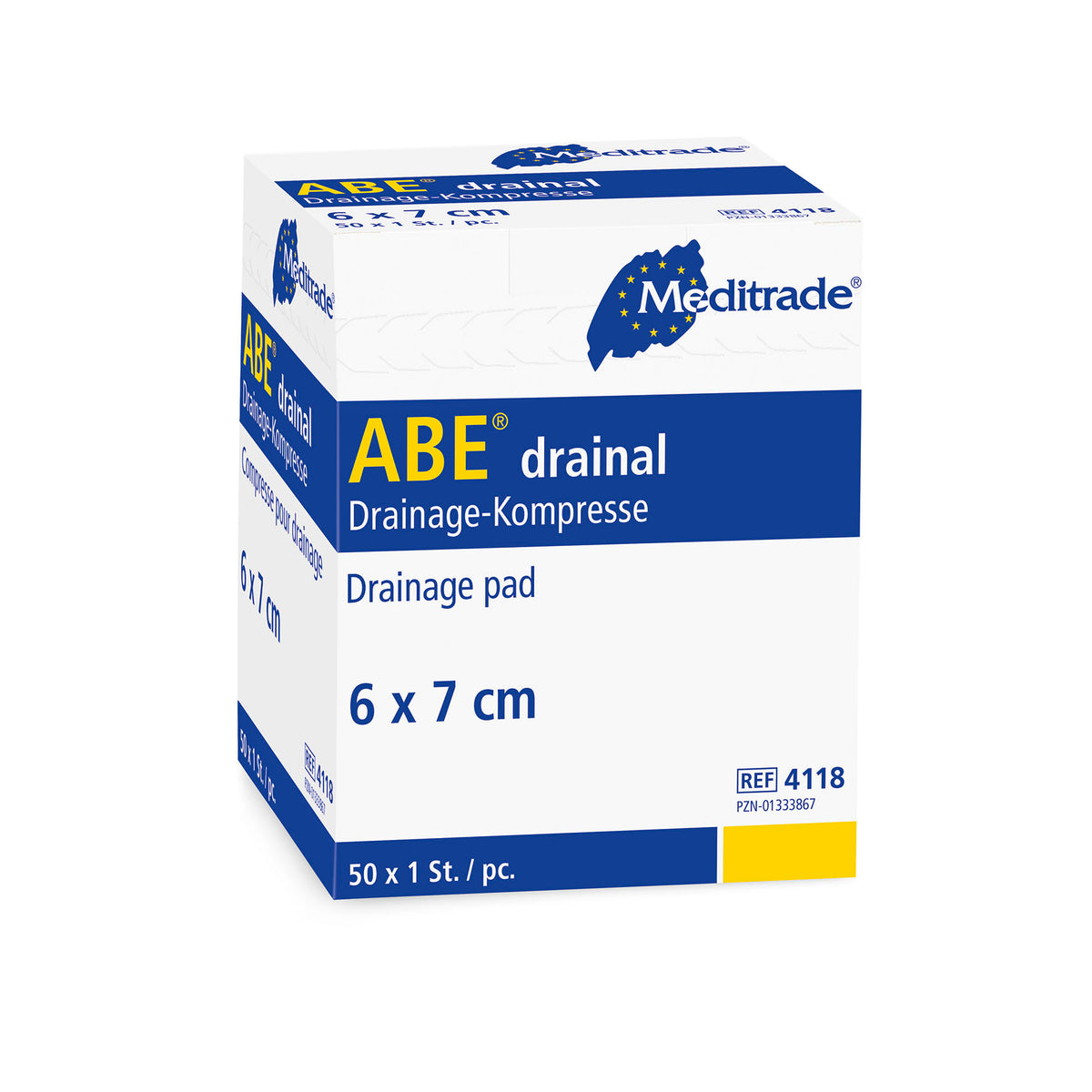 Meditrade ABE® drainal steril – Maße: 6 × 7 cm | Inhalt: 50 Stück – Verpackungsansicht 2