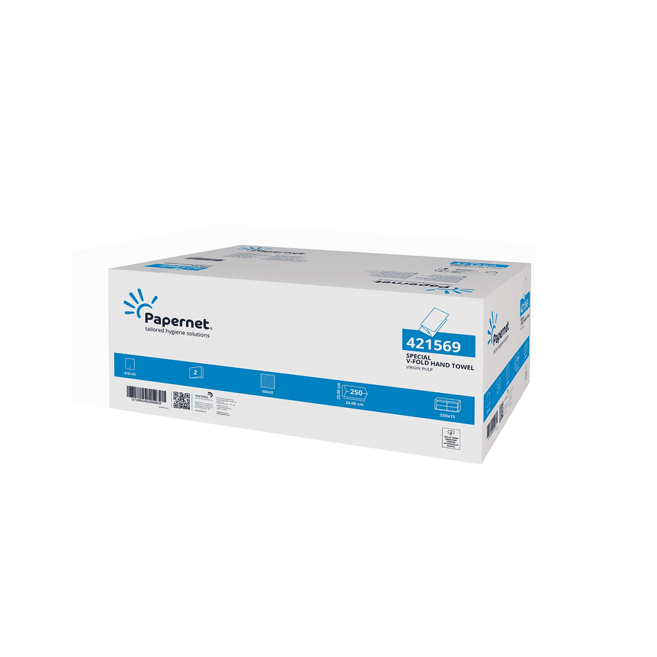Papernet Papierhandtücher 421569, 3750 Blatt, 2-lagig V-Falz  | Karton (15 Packungen)