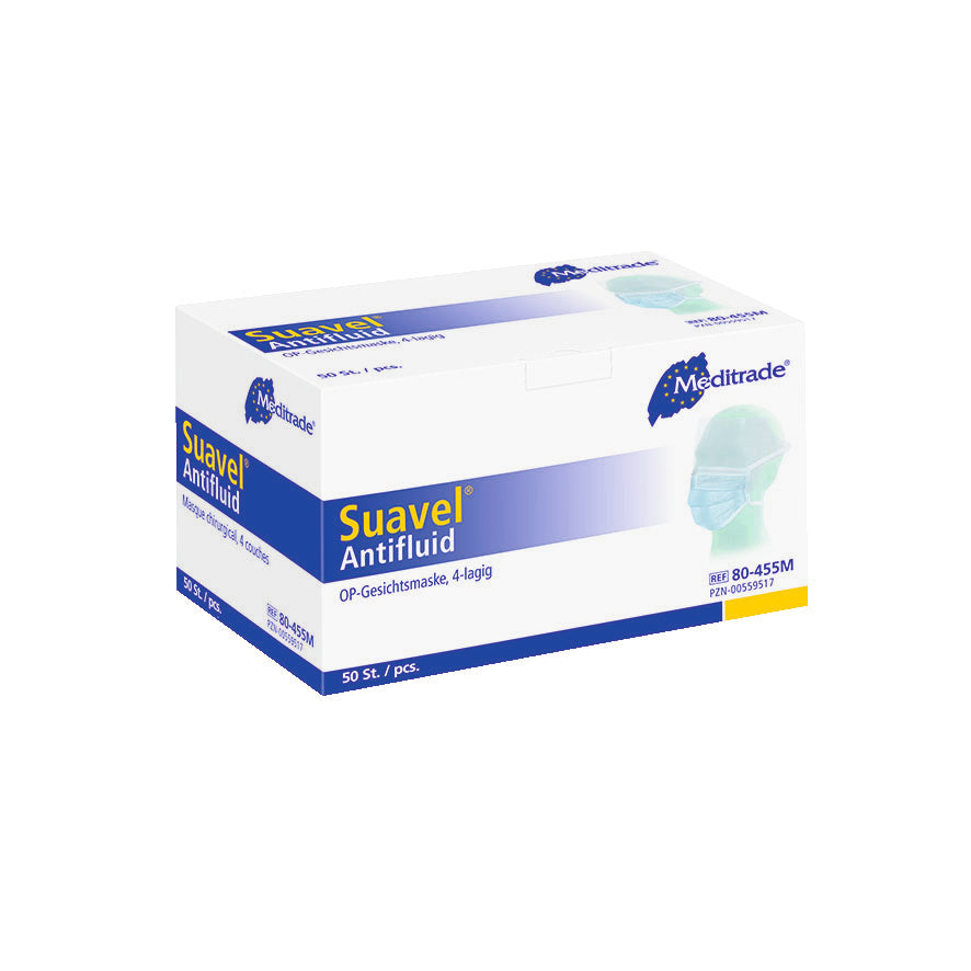 Meditrade Suavel® Antifluid OP-Maske mit Schutzvisier – Typ IIR | Farbe: Blau | Inhalt: 50 Stück – Variantenansicht 80-455M