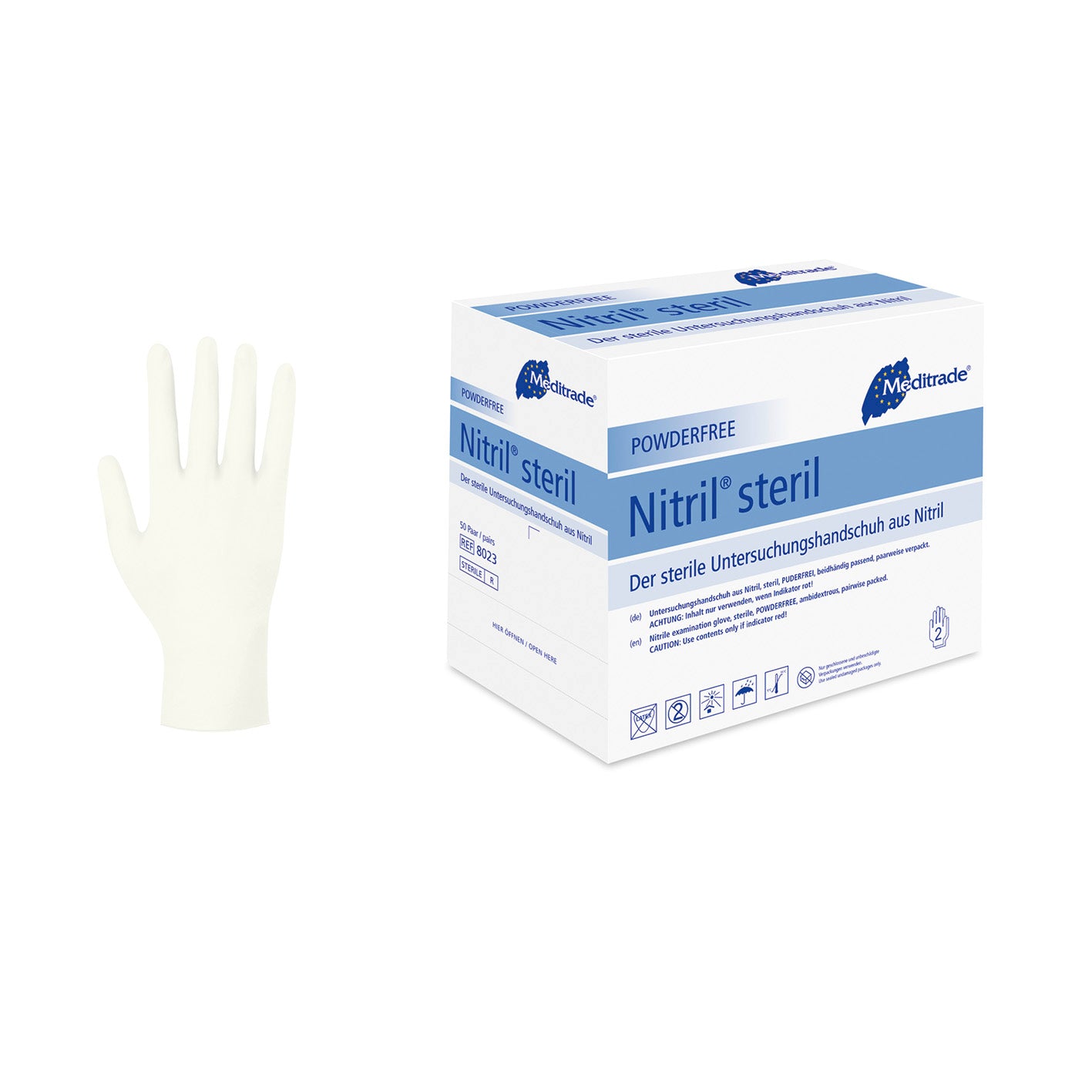 [MTD-BILD:8023nitrilsterilp1v11.jpg] Meditrade Nitril® steril blue Untersuchungshandschuh aus Nitril