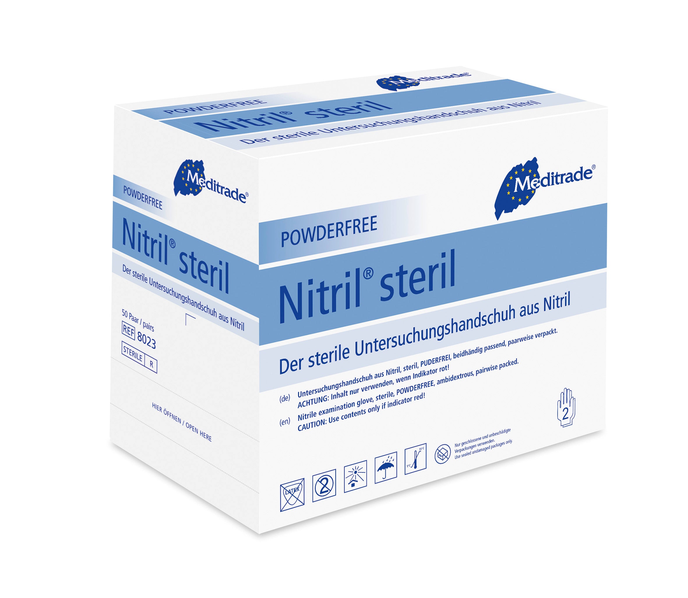 [MTD-BILD:8023nitrilsterilv11.jpg] Meditrade Nitril® steril blue Untersuchungshandschuh aus Nitril