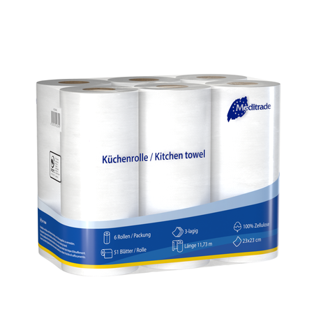 Meditrade Küchenrollen – 3-lagig | 51 Blatt je Rolle | Inhalt: 6 Rollen – Variantenansicht 8111064