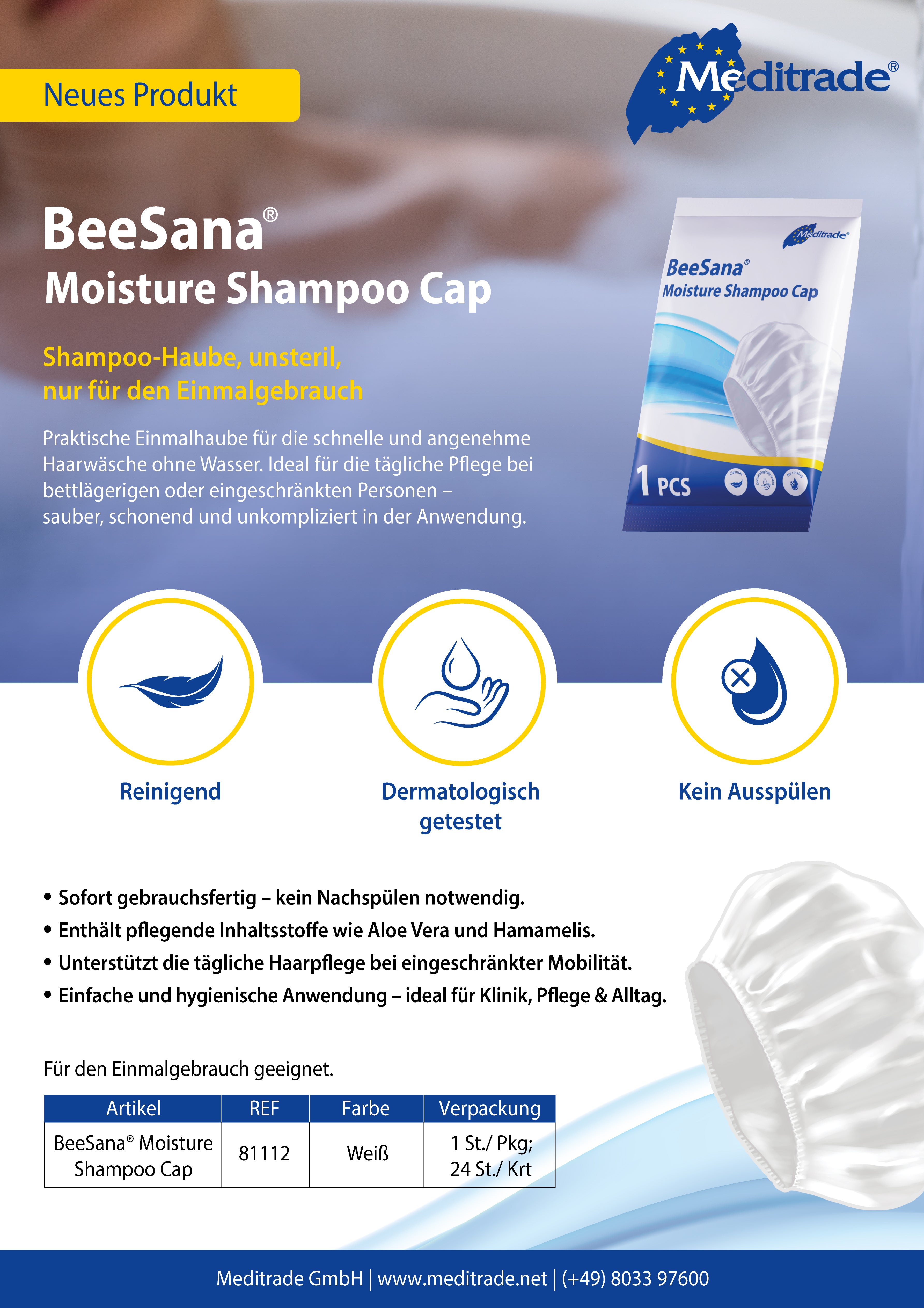 Meditrade BeeSana Shampoo-Haube – unsteril | Einmalgebrauch | Inhalt: 1 Stück