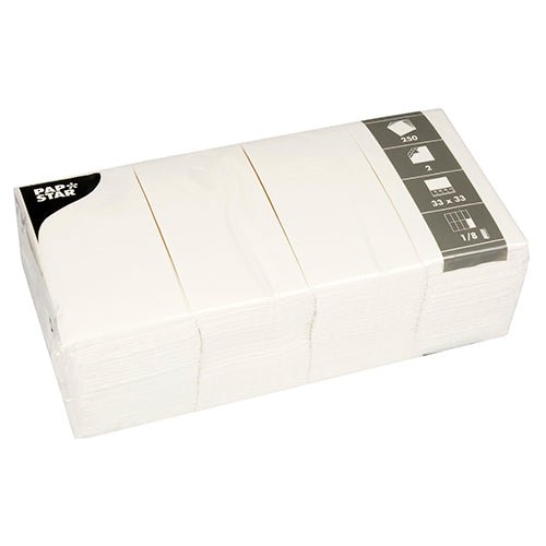 PAPSTAR Servietten 2-lagig, 33x33 cm, weiß, 1/8-Falz | Packung (250 Stück)