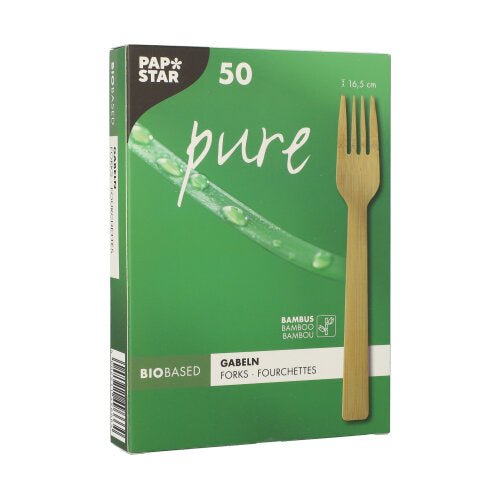 PAPSTAR Gabeln aus Bambus "pure", 16,5 cm, umweltfreundlich | Papptray (50 Stück)