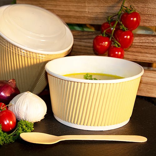 PAPSTAR Suppenbecher rund, braun/weiß, Ripple Wall, 13,5 cm | Folie (25 Stück)
