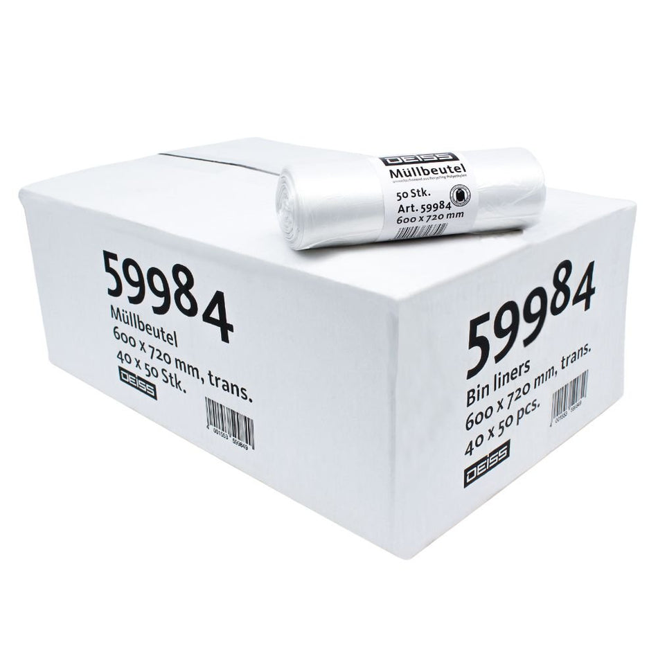 DEISS HDPE Müllbeutel 60 Liter, 59984, transparent
