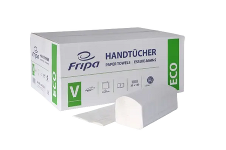 Fripa Papierhandtücher ECO, V-Falz, 25 x 23 cm - 2-lagiges Handtuchpapier aus 100% Recycling-Tissue Fripa