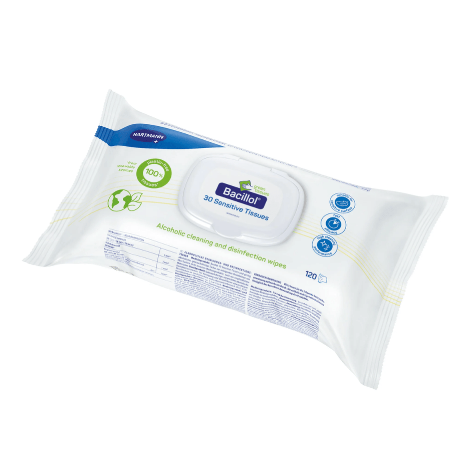 Hartmann Bacillol® 30 Sensitive Green Tissues Schnell-Desinfektionstücher | Packung (120 Tücher)