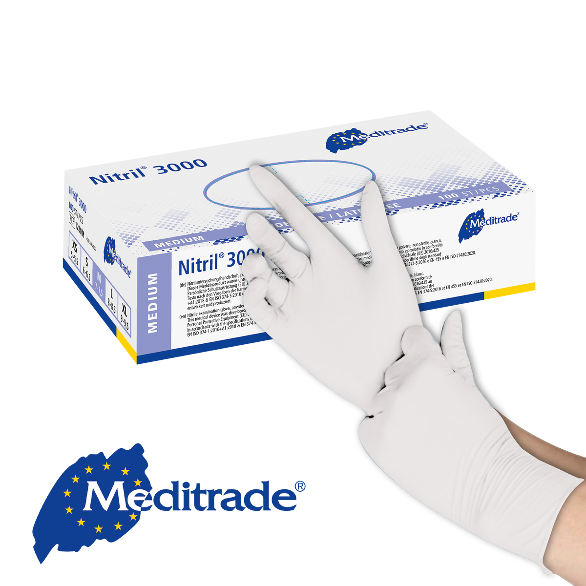 Meditrade Nitril 3000 Untersuchungshandschuh aus Nitril – Produkt und Verpackung 2