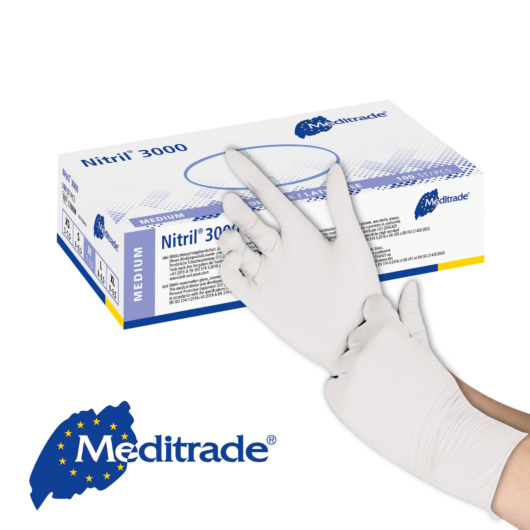 Meditrade Nitril 3000 Untersuchungshandschuh aus Nitril – Produkt und Verpackung 2