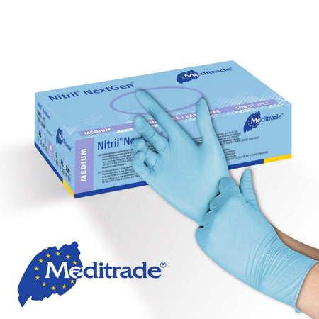 Meditrade Nitril NextGen Untersuchungshandschuh aus Nitril – Produkt und Verpackung