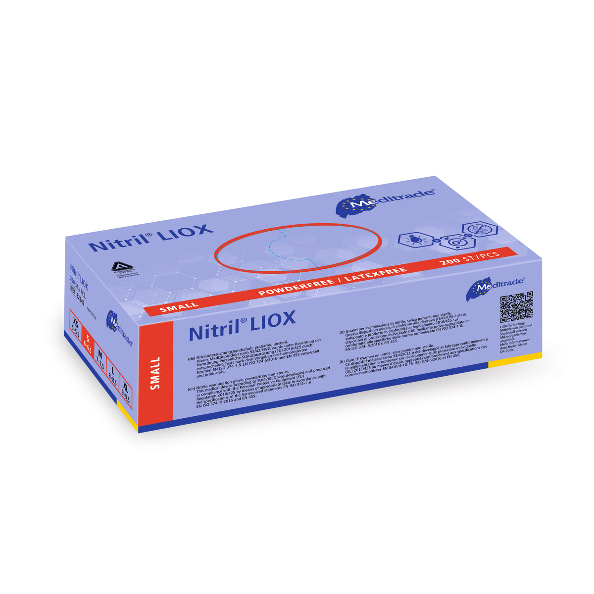 Meditrade Nitril® LIOX Antimikrobieller Untersuchungshandschuh aus Nitril – Verpackungsansicht