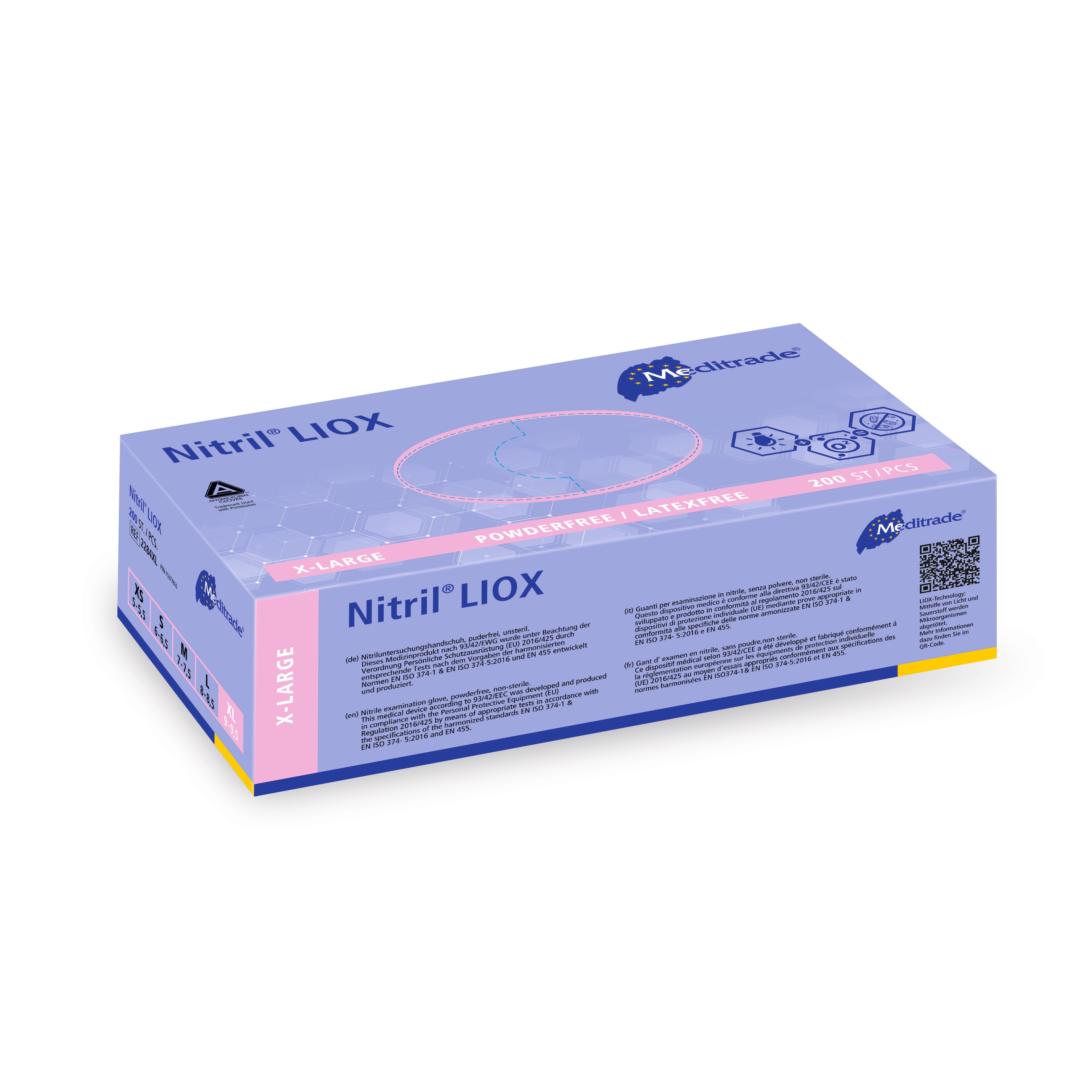 Meditrade Nitril® LIOX Antimikrobieller Untersuchungshandschuh aus Nitril – Verpackungsansicht 2