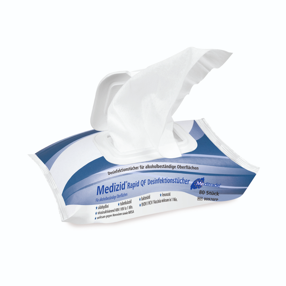 Meditrade Medizid Rapid QF Flowpack Desinfektionstücher – Maße: 220 × 200 mm | Inhalt: 80 Stück
