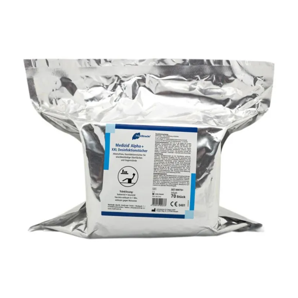 Meditrade Medizid Alpha+ Flowpack Desinfektionstücher – alkoholfrei | Maße: 22 × 20 cm | Inhalt: 70 Stück