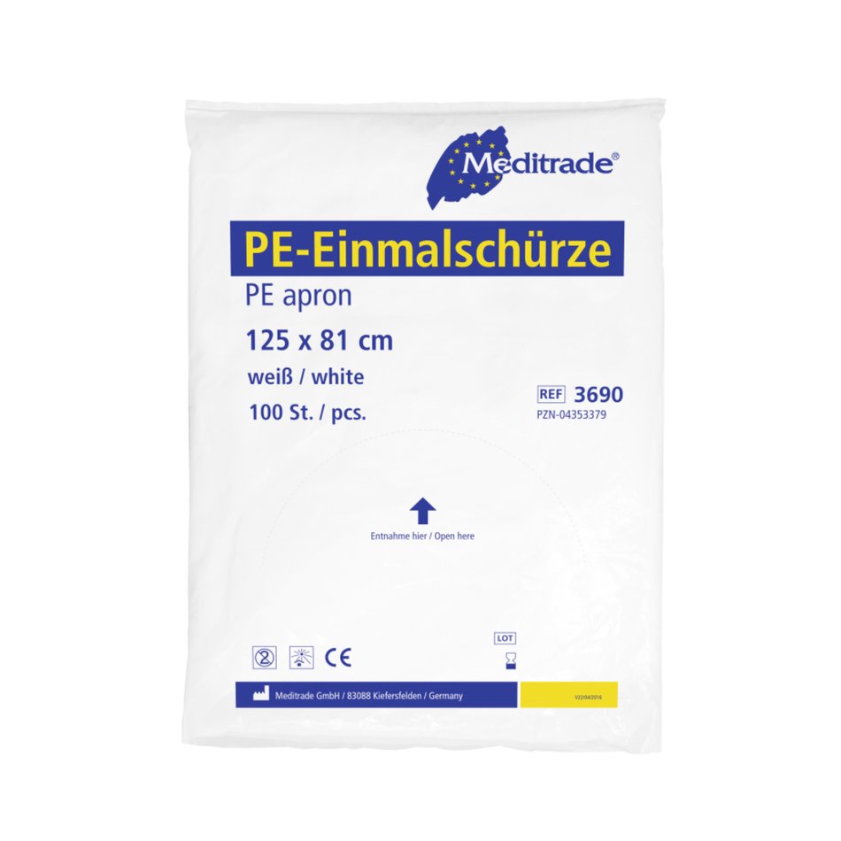 Meditrade PE-Einmalschürze geblockt – 16 µm | Weiß
