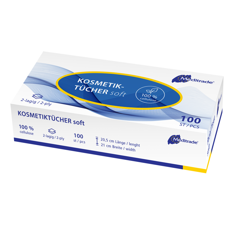Meditrade Kosmetiktücher – 2-lagig | Zellulose | Maße: 20,5 × 19,5 cm | Inhalt: 100 Stück