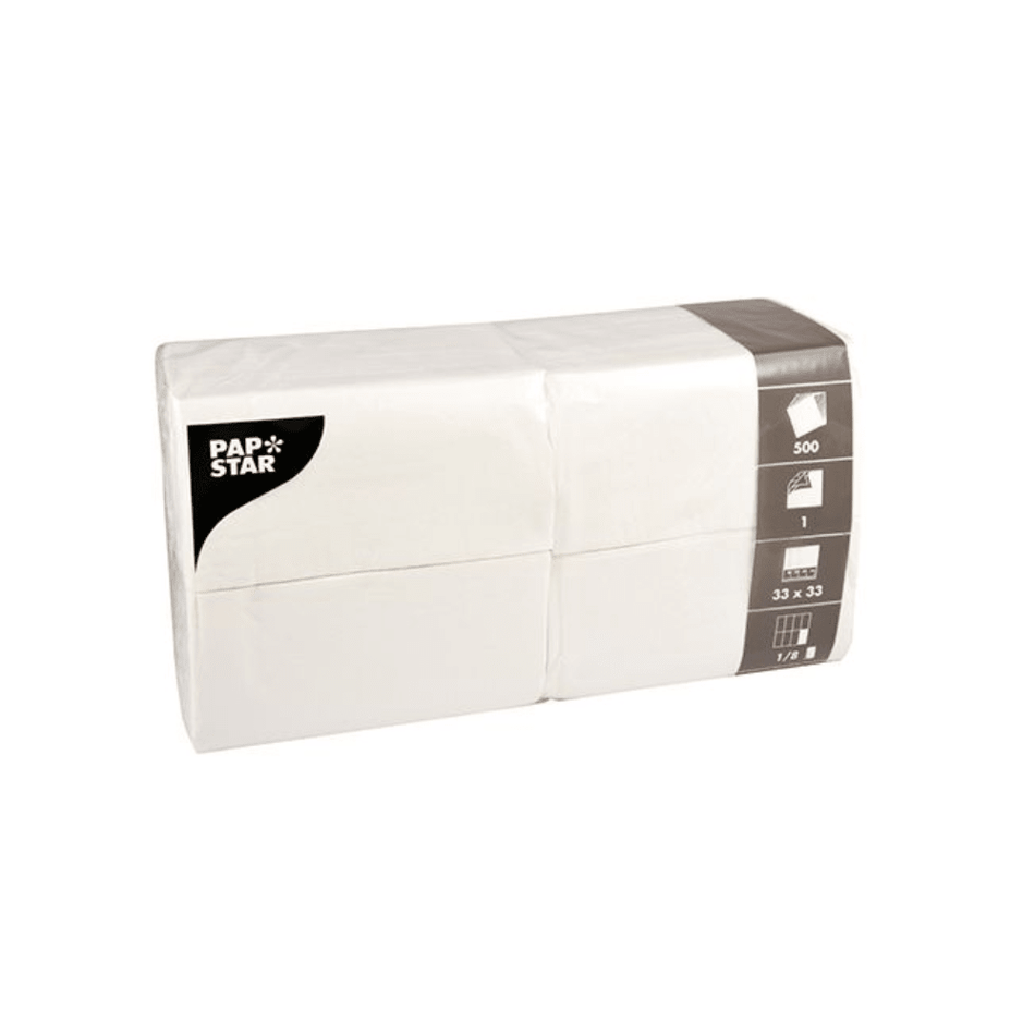 PAPSTAR Servietten 1-lagig 33x33 cm, 1/8-Falz, weiß | Folie (500 Stück)