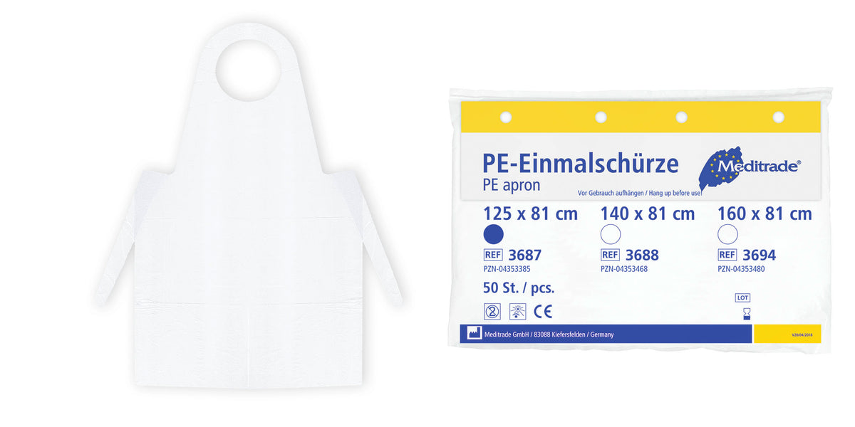 Meditrade PE-Einmalschürze geblockt – 16 µm | Weiß