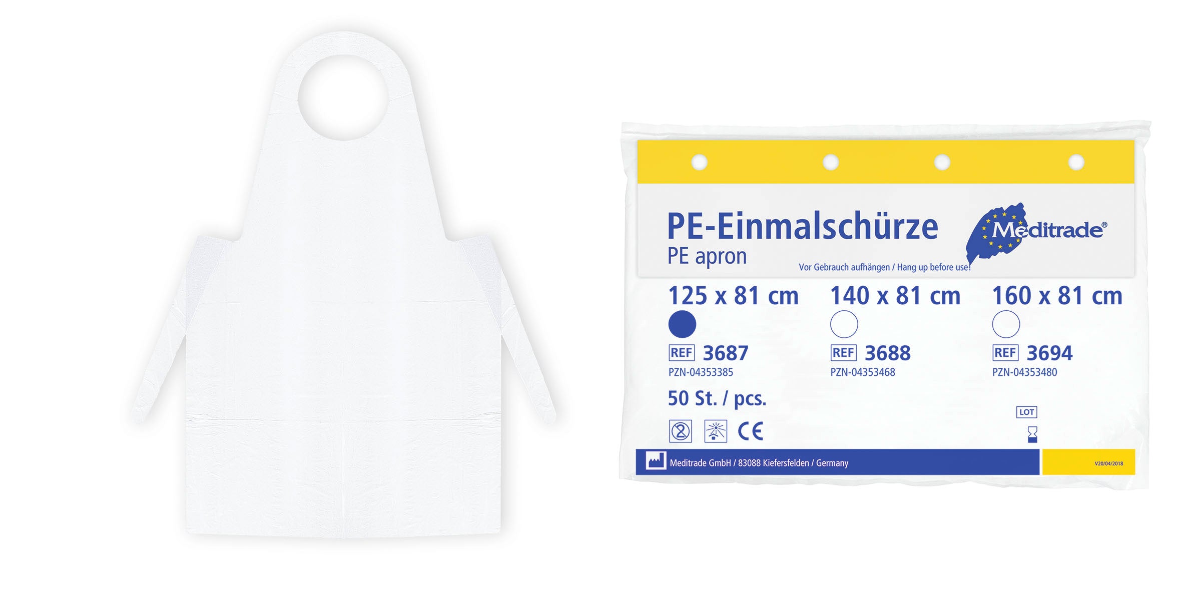 Meditrade PE-Einmalschürze geblockt – 16 µm | Weiß