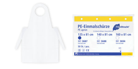 Meditrade PE-Einmalschürze geblockt – 16 µm | Weiß