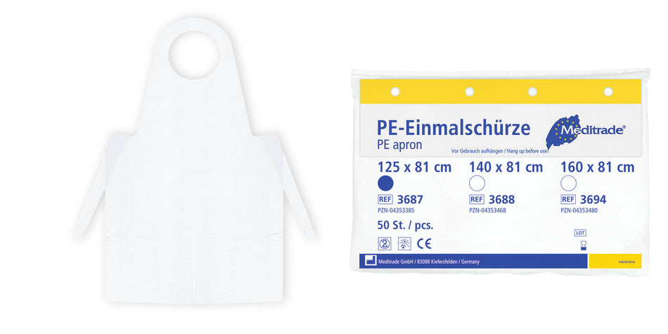 Meditrade PE-Einmalschürze geblockt – 16 µm | Weiß