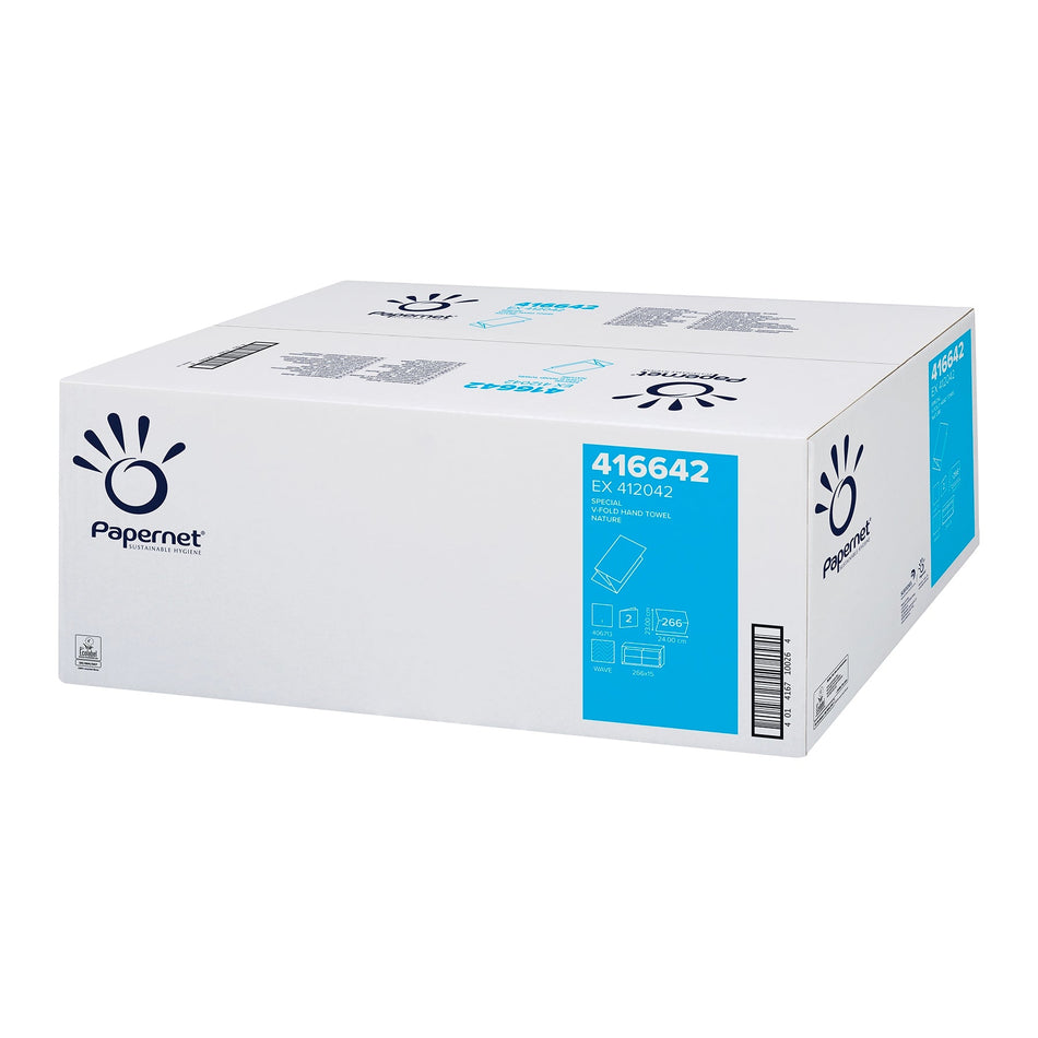 Papernet Papierhandtücher 416642, 3990 Blatt, 2-lagig V-Falz - 1 Karton | Karton (15 Bund)
