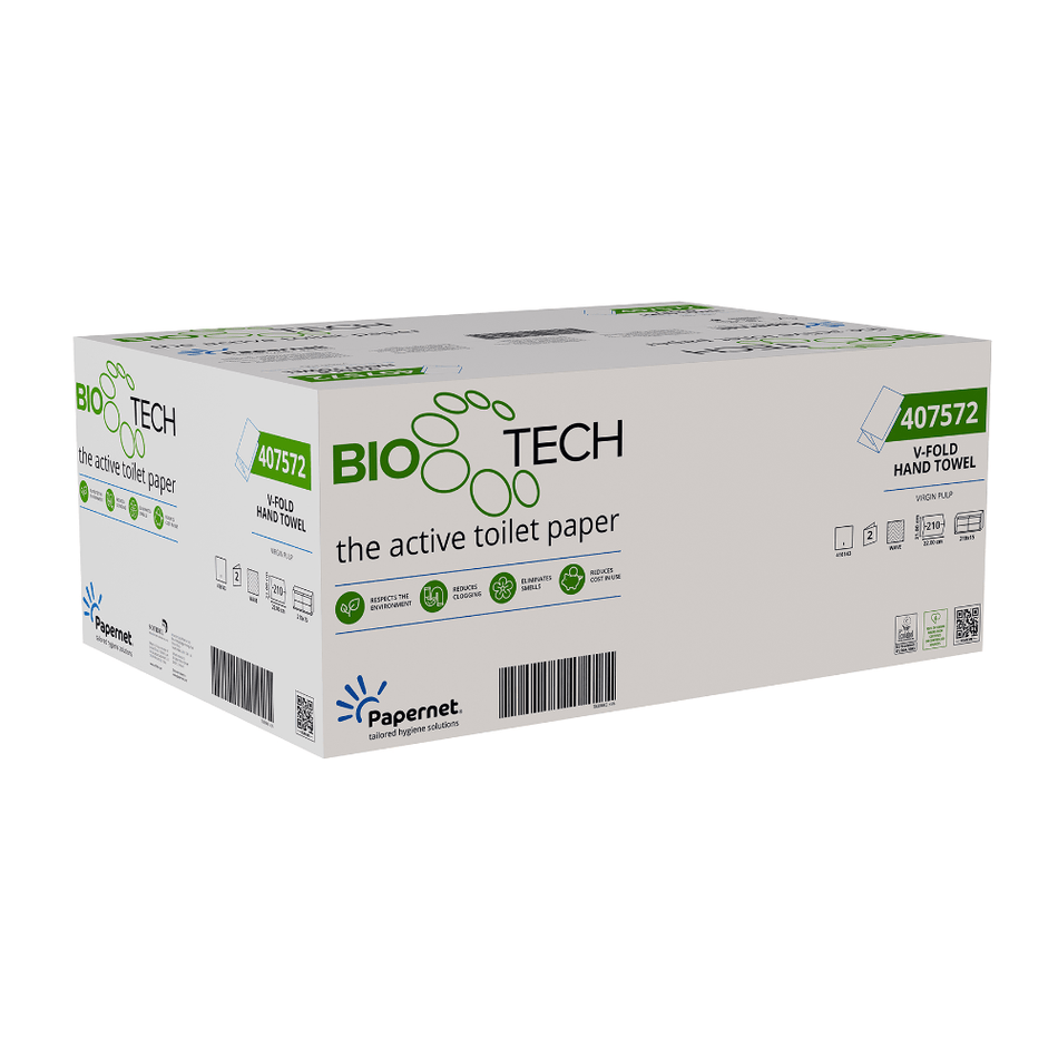 Papernet Falthandtücher mit Bio Tech Technologie 407572, 3150 Blatt, 2-lagig, V-Falz  | Karton (15 Packungen)