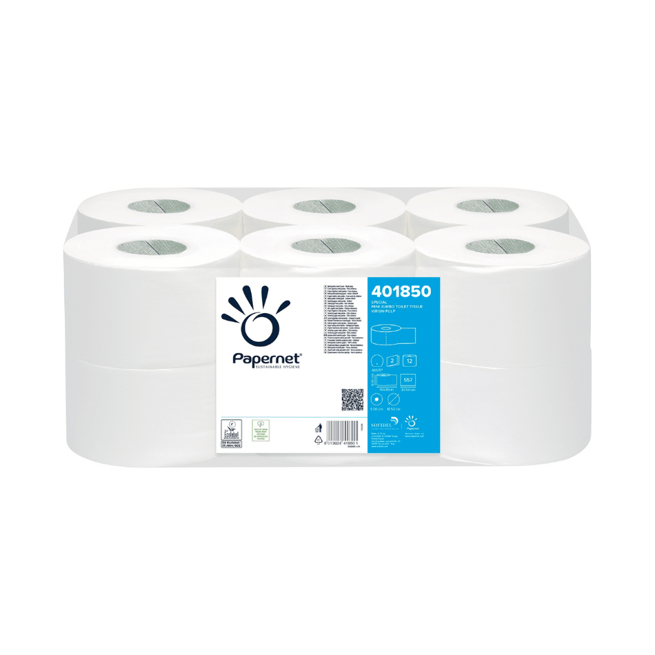 Papernet Mini Jumborollen Toilettenpapier, 401850 - 12 Rollen | Packung (12 Rollen)