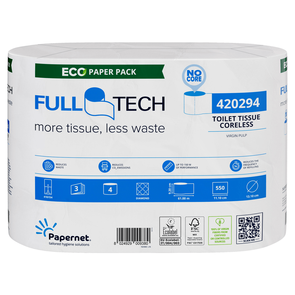 Papernet Toilettenpapier 420294 mit Full Tech Technologie, 3-lagig | Packung (4 Stück)