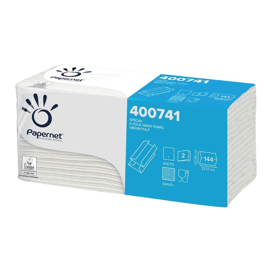 Papernet 400741 C-Falz Falthandtücher 2-lg Zellstoff 23x32 cm | Packung (144 Blätter)