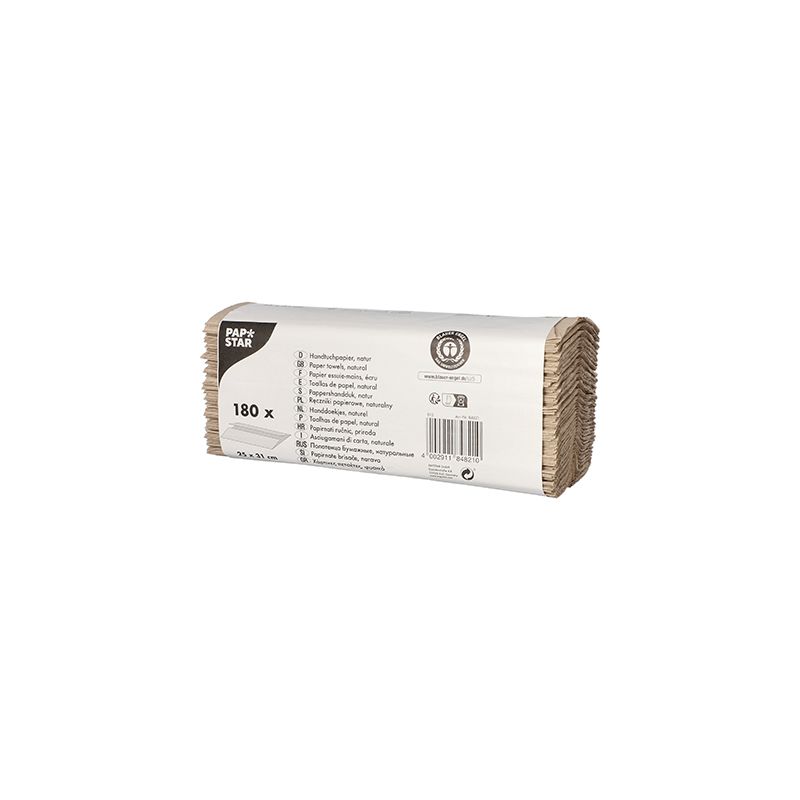 PAPSTAR Handtuchpapier C-Falz, 31x25 cm, natur, 1-lagig | Banderole (180 Blätter)