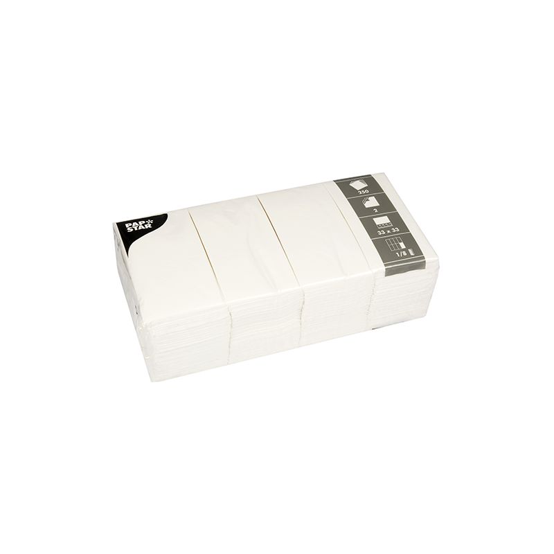 PAPSTAR Servietten 2-lagig, 33x33 cm, weiß, 1/8-Falz | Packung (250 Stück)