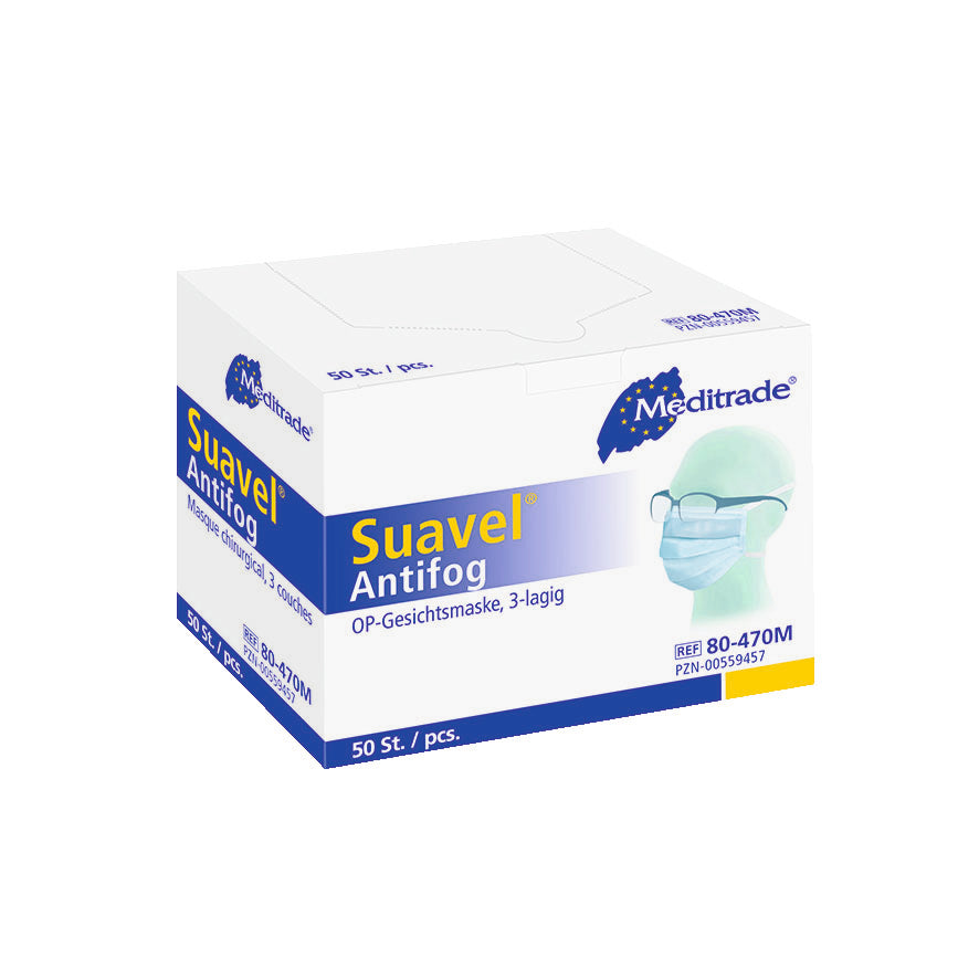 Meditrade Suavel Antifog OP-Maske für Brillenträger – Befestigung: Bänder | Typ II | Farbe: Blau | Inhalt: 50 Stück – Weitere Produktansicht