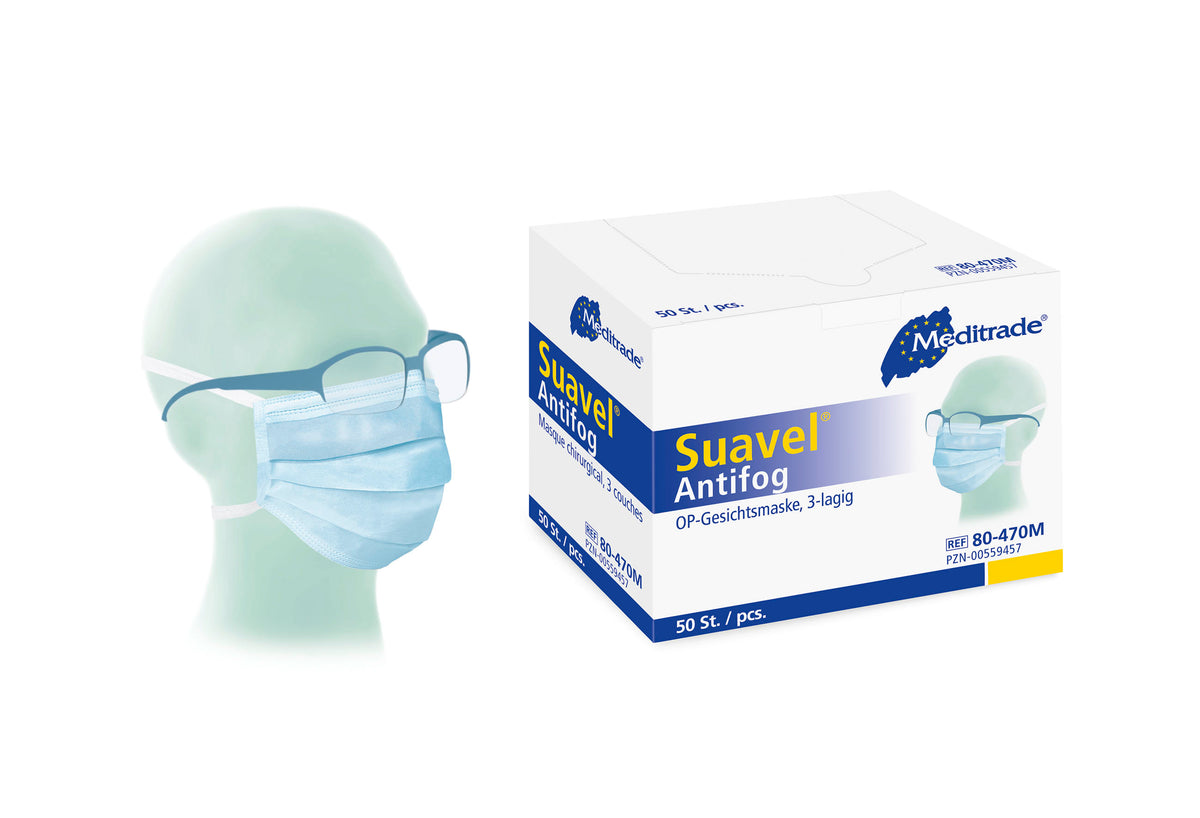 Meditrade Suavel Antifog OP-Maske für Brillenträger – Befestigung: Bänder | Typ II | Farbe: Blau | Inhalt: 50 Stück – Weitere Produktansicht 2